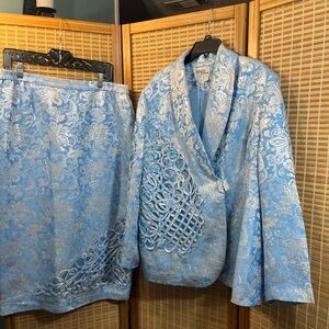 VTG Sundays by Nubiano Baby Blue Long Sleeve Jacket & Skirt 2 Piece 16W